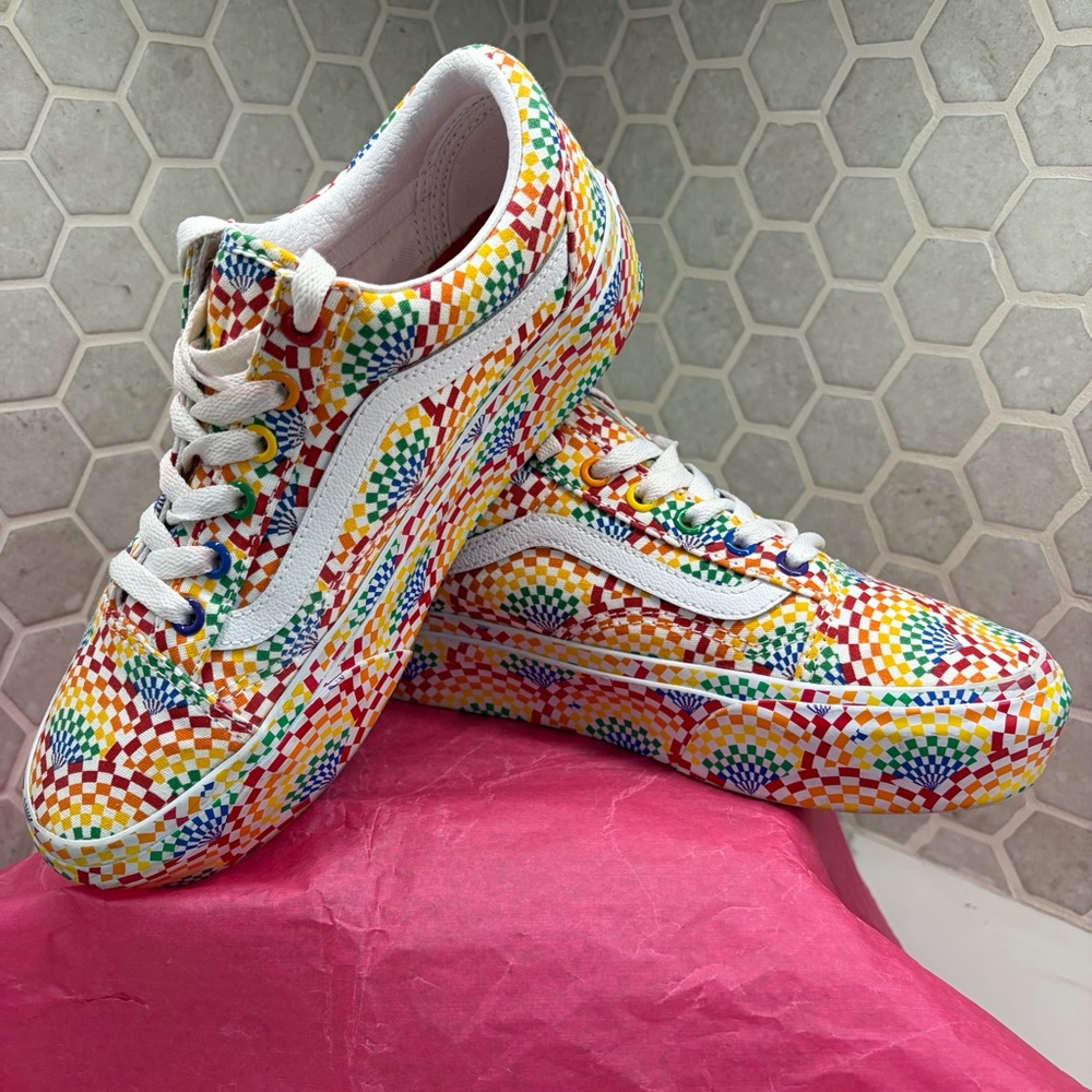 Vans Rainbow Checkerboard Low-Top Sneakers with White Stripe